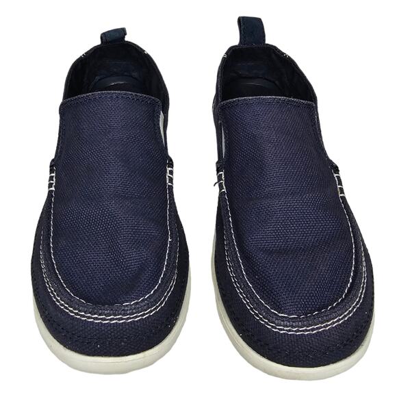 Crocs Boat Shoes Men's Size 8 Slip On Blue Canvas Casual Walu - Picture 1 of 11